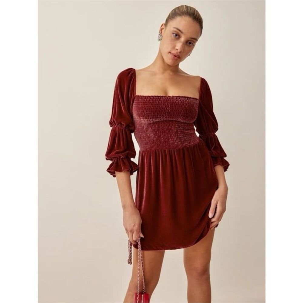 Reformation Albi Velvet Mini Dress in Crimson Red Size Small